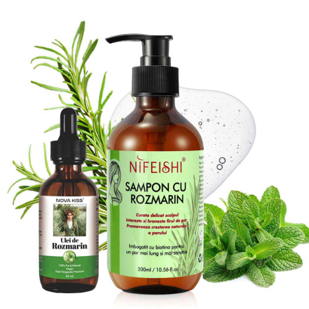 Set Profesional pentru Cresterea Parului cu Ulei si Sampon de Rozmarin NOVA KISS®
