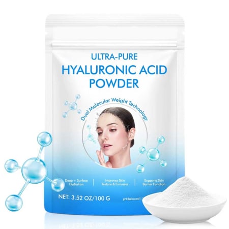 Pudră Acid Hialuronic 100% Pură pentru Hidratare Intensă, Efect Anti-Rid, 100 g