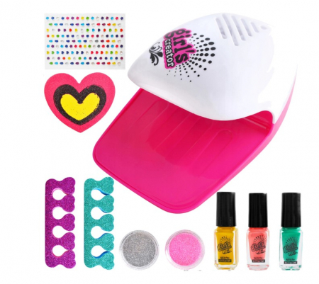 Set manichiura creativ pentru copii cu Uscator pentru unghii si Accesorii Nova Kiss Nail Glam Salon, Varsta 5+1