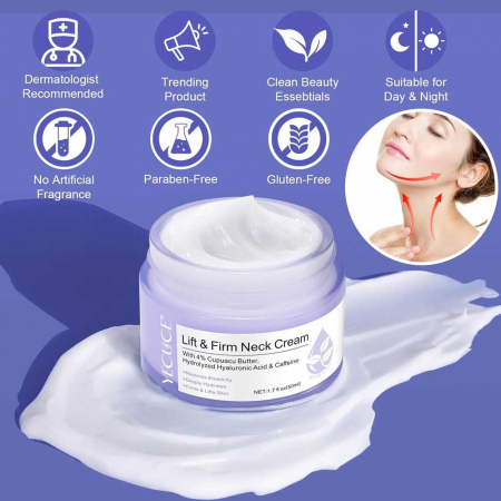 Crema Pentru Tonifierea, Ridicarea Pielii Gatului cu Unt de Cupuacu, Acid hialuronic si Cofeina, 50 ml 1