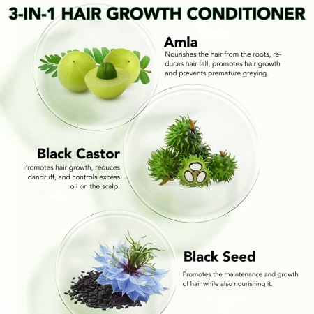 Balsam de Par 3 in 1 cu Ulei de Ricin, Amla, Negrilica pentru Cresterea Parului, 300 ml1