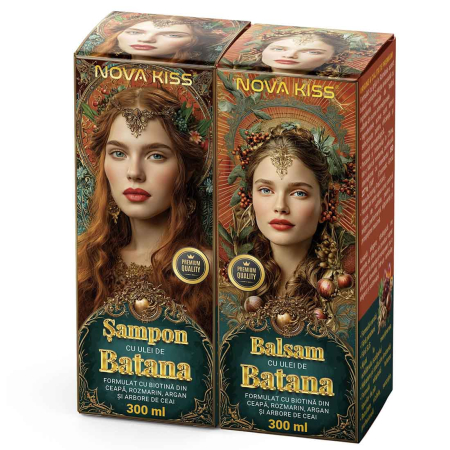 Set Sampon si Balsam cu Ulei de Batana pentru Cresterea si Regenerarea Parului NOVA KISS®, 2 x 300 ml