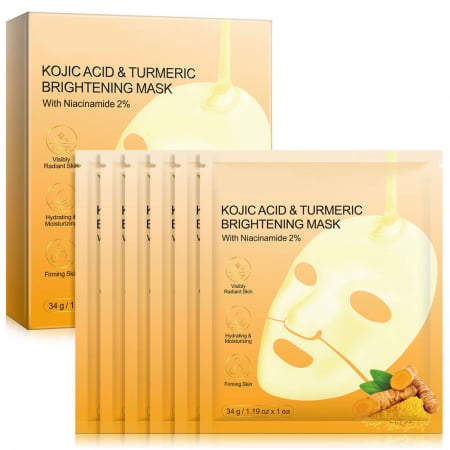 Set 6 Măști cu Acid Kojic și Turmeric – Luminozitate & Anti-Rid