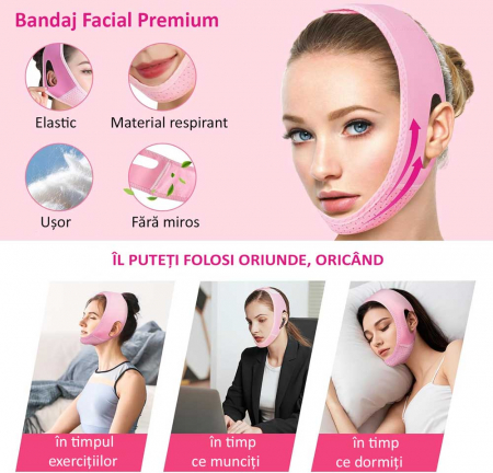Bandaj Facial Premium pentru Reducerea Barbiei Duble, Lifting Facial, V-Line, Non-Invaziv2