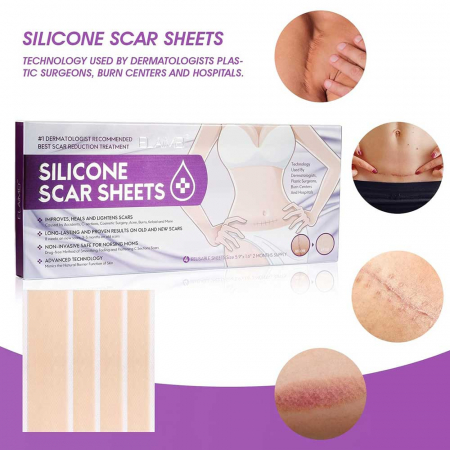 Benzi Premium de Silicon cu Gel pentru Cicatrici, 4 buc, Reutilizabile, 14.98 cm x 4.06 cm2
