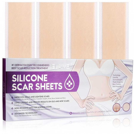 Benzi Premium de Silicon cu Gel pentru Cicatrici, 4 buc, Reutilizabile, 14.98 cm x 4.06 cm