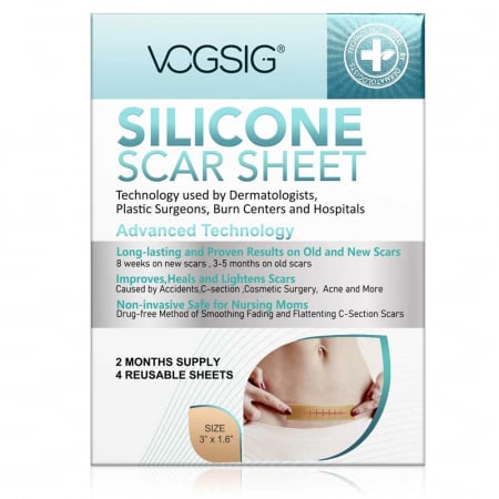 Benzi Premium din Silicon Medical pentru Cicatrici, 4 buc reutilizabile, 8 cm x 4 cm3
