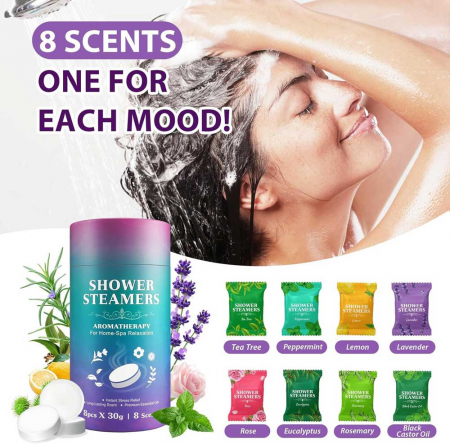 Bombe Efervescente pentru Dus din Uleiuri Esentiale Premium, 8 Arome x 30 g3