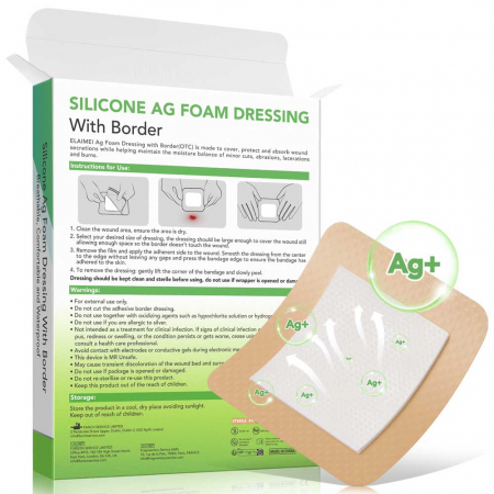 Set 5 Pansamente cu Argint si Silicon, din Spuma Absorbanta, cu margine adeziva, 10 cm x 10 cm1