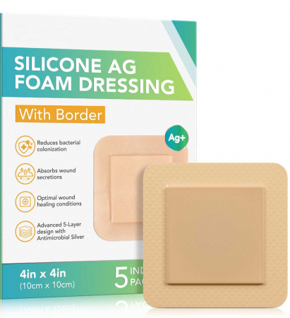 Set 5 Pansamente cu Argint si Silicon, din Spuma Absorbanta, cu margine adeziva, 10 cm x 10 cm4