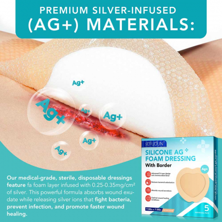 Comprese Premium pentru Cicatrici din Spuma de Silicon cu Argint si Margine Adeziva, 5 buc, 18 cm x 18 cm1