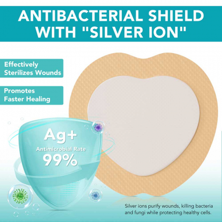 Comprese Premium pentru Cicatrici din Spuma de Silicon cu Argint si Margine Adeziva, 5 buc, 18 cm x 18 cm3