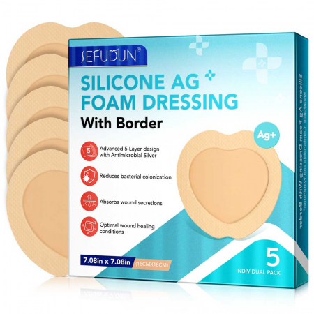 Comprese Premium pentru Cicatrici din Spuma de Silicon cu Argint si Margine Adeziva, 5 buc, 18 cm x 18 cm6