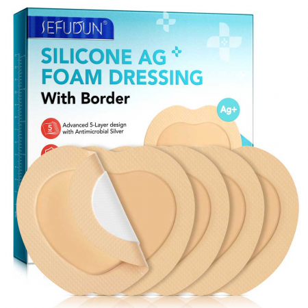 Comprese Premium pentru Cicatrici din Spuma de Silicon cu Argint si Margine Adeziva, 5 buc, 18 cm x 18 cm5