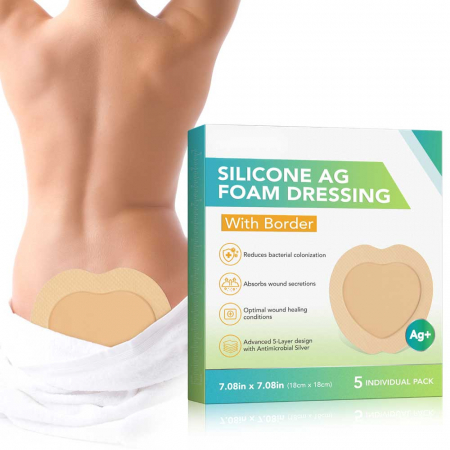 Set 5 Pansamente cu argint si silicon, din spuma absorbanta, cu margine adeziva, 18 x 18 cm 4
