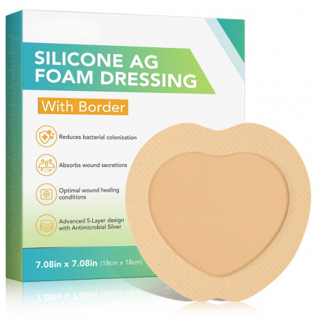 Set 5 Pansamente cu argint si silicon, din spuma absorbanta, cu margine adeziva, 18 x 18 cm 3