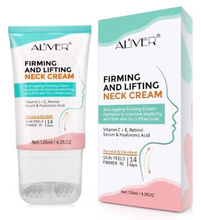 Crema Antirid Pentru Tonifierea, Ridicarea Pielii Gatului cu Vitamina C si E, Retinol si Acid Hialuronic Aliver, 120 ml