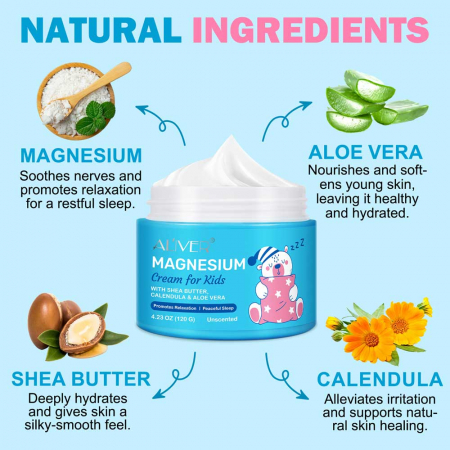 Crema Magneziu Copii cu Unt de Shea, Aloe Vera si Galbenele, Calm si Somn Linistit, 120 g1