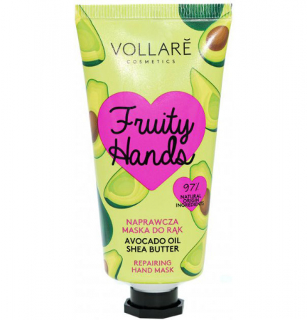 Masca de maini intens reparatoare cu extract de Ulei de Avocado si Unt de Shea, 97% Ingrediente Naturale, VOLLARE Fruity Hands, 50 ml