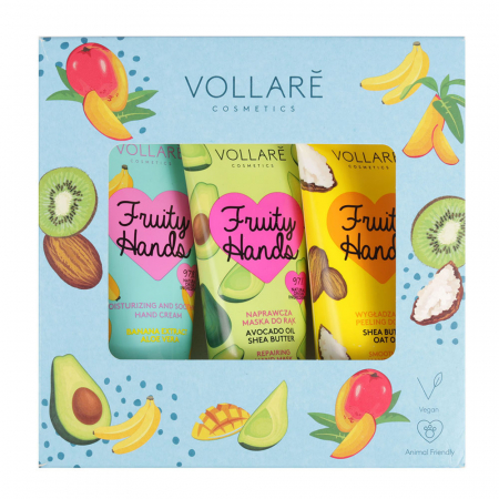 Set VOLLARE Fruity Hands cu 3 Produse: Crema, Masca si Scrub de maini, 97% Ingrediente Naturale 3 x 50 ml0