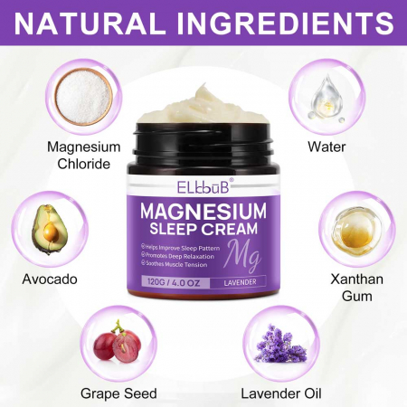 Crema pentru Imbunatatirea Somnului cu Magneziu, Ulei de Lavanda si Avocado, NOVA KISS®, 120 g1
