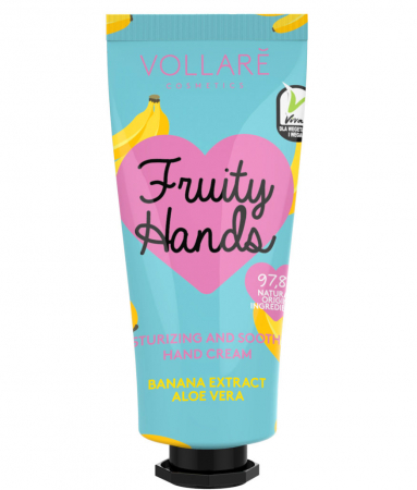 Crema de maini hidratanta cu extract de Banane si Aloe Vera, 97.8% Ingrediente Naturale, VOLLARE Fruity Hands, 50 ml0