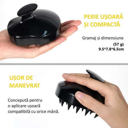 Perie premium din Silicon pentru Absorbtia Uleiurilor Esentiale, Stimularea Cresterii Parului, Imbunatitirea circulatiei la nivelul scalpului, Curatare, Samponare, Negru2