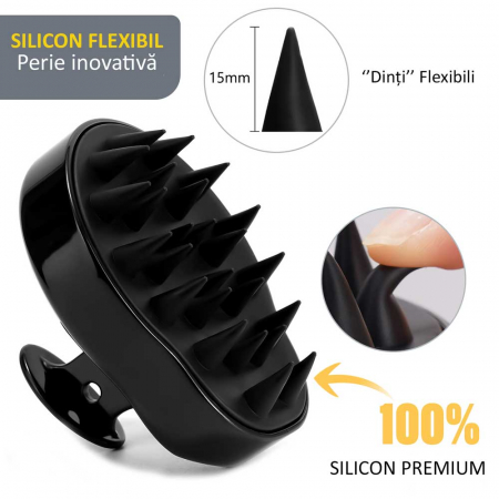 Perie premium din Silicon pentru Absorbtia Uleiurilor Esentiale, Stimularea Cresterii Parului, Imbunatitirea circulatiei la nivelul scalpului, Curatare, Samponare, Negru1