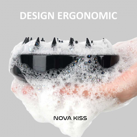 Perie premium din Silicon pentru Absorbtia Uleiurilor Esentiale, Stimularea Cresterii Parului, Imbunatitirea circulatiei la nivelul scalpului, Curatare, Samponare, Negru6