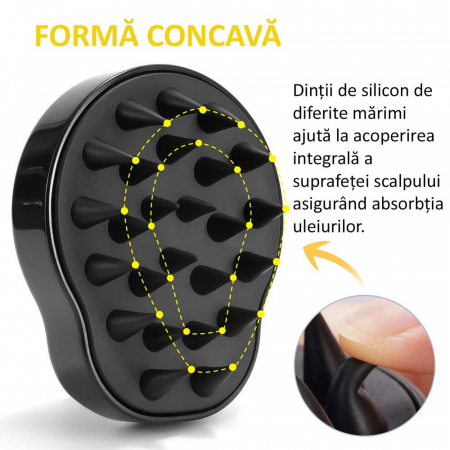 Perie premium din Silicon pentru Absorbtia Uleiurilor Esentiale, Stimularea Cresterii Parului, Imbunatitirea circulatiei la nivelul scalpului, Curatare, Samponare, Negru3