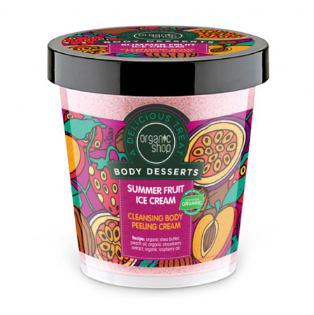 Crema Exfolianta Organic Shop Body Desserts cu inghetata de fructe de vara pentru curatarea corpului, 450 ml