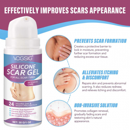 Gel Siliconic pentru Repararea Cicatricilor, Ingrijire intensiva 24 Ore, Formula Avansata Premium, 30 g11