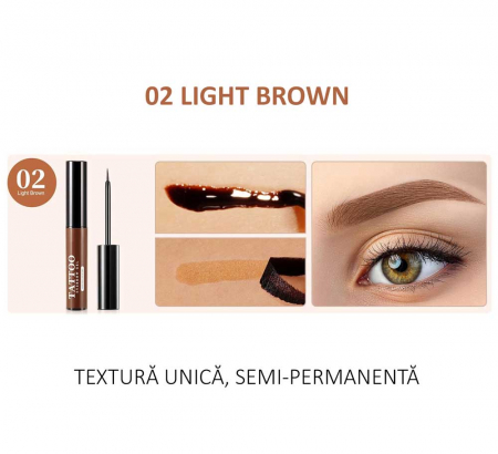 Gel Tatuaj pentru Sprancene cu 3 Sabloane, Semi-permanent, Rezistent 3 Zile, Elaimei, 02 Light Brown, 6 g1