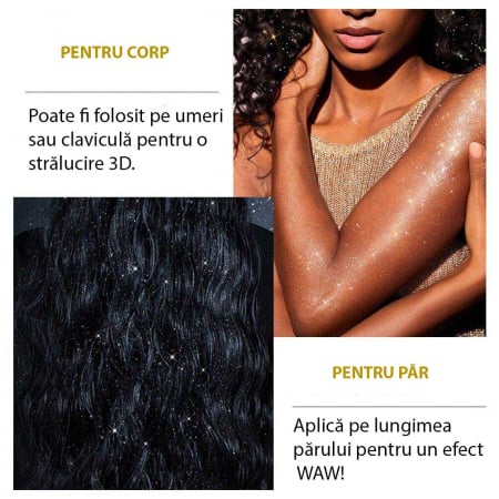 Iluminator Pudra cu Glitter pentru Ten, Corp sau Par, 01 Argintiu3