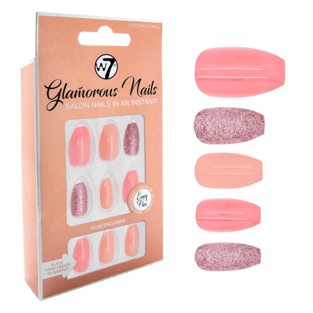 Kit 24 Unghii False W7 Glamorous Nails, Cupcake Icing, cu adeziv inclus si pila de unghii0