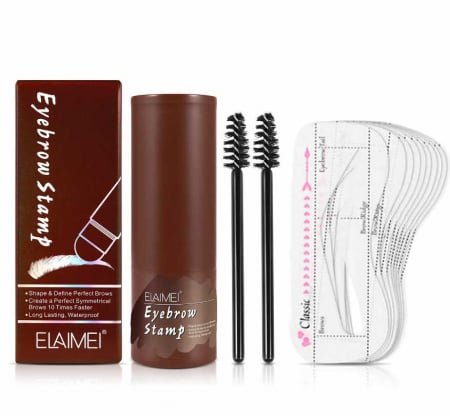 Kit pentru Sprancene cu Stampila, 10 Sabloane, 2 Perii, Elaimei, 02 Dark Brown