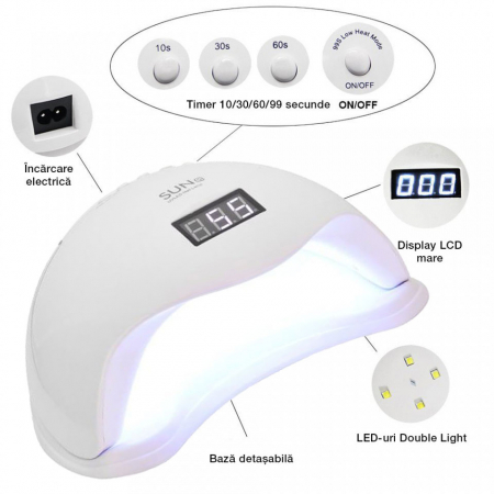 Lampa profesionala unghii UV LED SUN5, Activare prin senzori, 48 W, Uscare 10s-99s, pentru uscat oja semipermanenta sau gel UV2