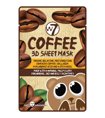 Masca cu Cafea, Colagen si Acid Hialuronic, W7 Coffee 3D Sheet Mask, 18 g
