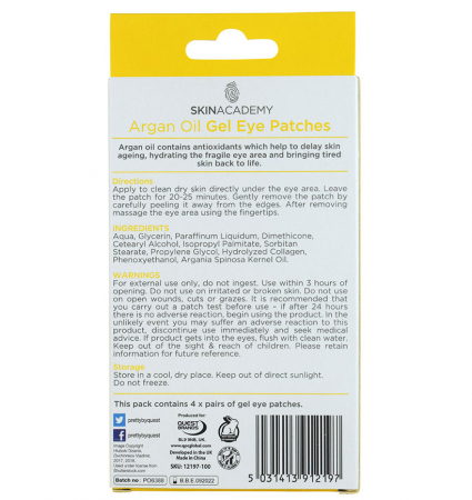 Set Plasturi Tratament pentru ochi cu Ulei de Argan SKIN ACADEMY Gel Eye Patches, 4 seturi (8 plasturi)4