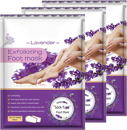 Set 3 Masti Exfoliante pentru Picioare tip Soseta cu Lavanda, Repara Calcaiele Crapate