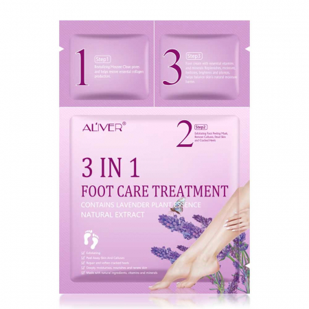 Masca Exfolianta Tratament 3 in 1 pentru Picioare cu Lavanda, Reparare In profunzime