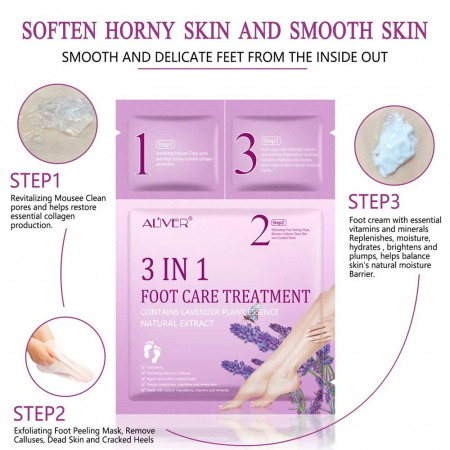 Masca Exfolianta Tratament 3 in 1 pentru Picioare cu Lavanda, Reparare In profunzime4