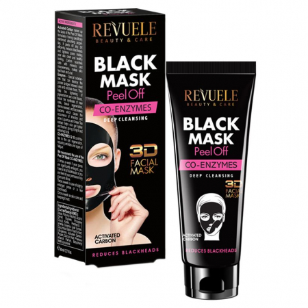 Masca neagra 3D cu carbune activ si coenzime REVUELE Co-Enzymes, Deep Cleansing, Peel Off, 80 ml