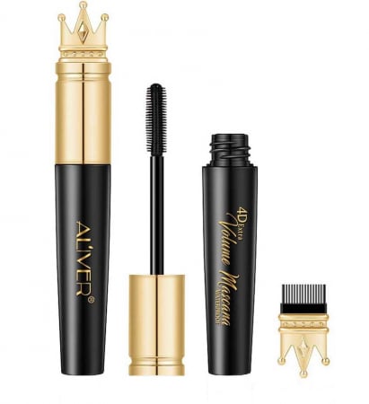 Mascara cu Efect de Gene False, Fibre de Matase si Perie pentru Curbare, Aliver 4D Extra Volume, Waterproof, Negru,10 g 4