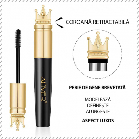 Mascara cu Efect de Gene False, Fibre de Matase si Perie pentru Curbare, Aliver 4D Extra Volume, Waterproof, Negru,10 g 1