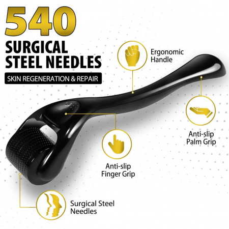 Derma Roller Micro-Needling cu 540 Micro-Ace din Oțel, 0.25 m, Pentru Piele și Scalp2