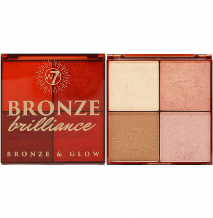 Paleta Profesionala pentru Bronzare, Contur si Iluminare W7 Bronze Brilliance Bronze & Glow Palette, 64 g