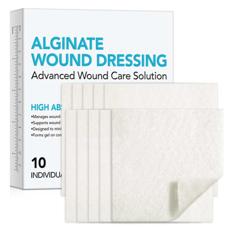 Pansament Steril din Fibre de Alge Marine cu Alginat de Calciu 10x10 cm, Gelificare si Absorbtie Ridicata, 10 buc