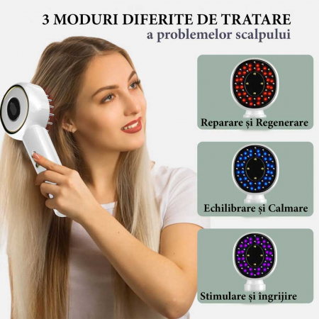 Perie Electrica Premium pentru Stimularea Cresterii Parului, Terapie cu Lumina, Difuzor de Uleiuri Esentiale, Masaj scalp, NOVA KISS®6