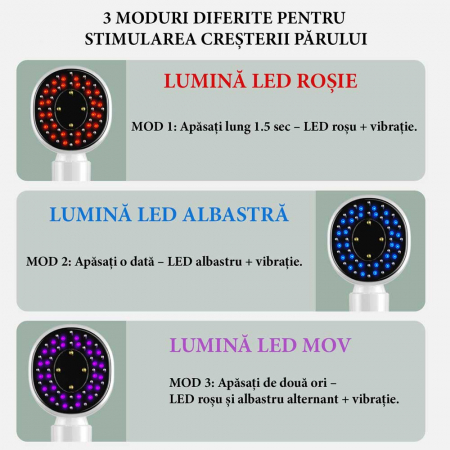 Perie Electrica Premium pentru Stimularea Cresterii Parului, Terapie cu Lumina, Difuzor de Uleiuri Esentiale, Masaj scalp, NOVA KISS®11